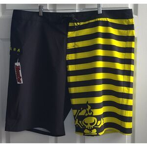 Tamba‎ Surf Company Kauai Mens 44 Striker Shorts 11" Inseam Black Yellow
